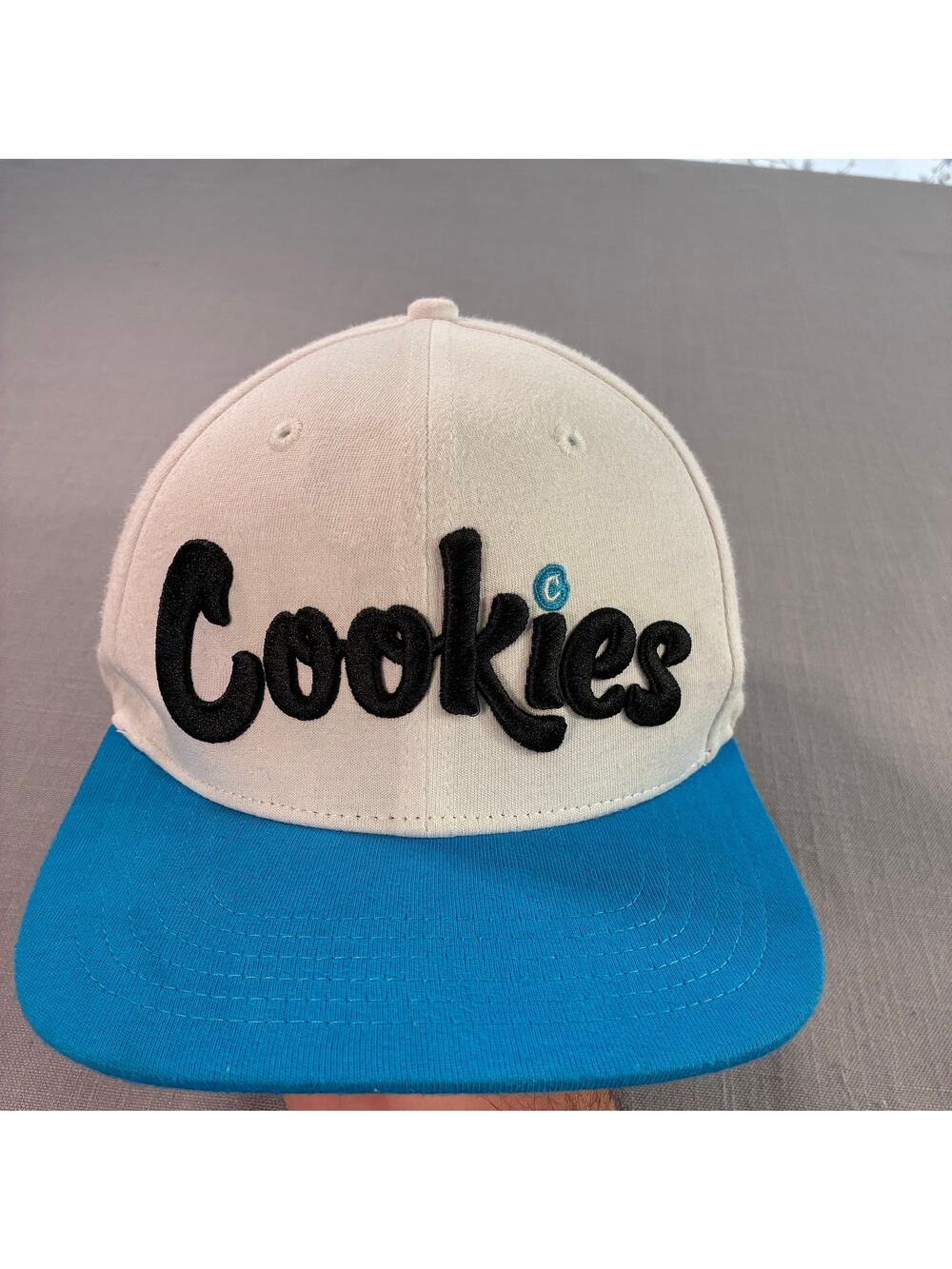 Cookies Script Logo Snapback Hat White Blue Streetwear Cap OSFA